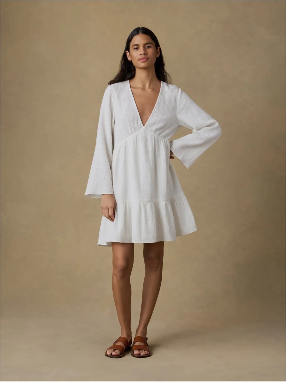 Faherty Oceana Dress Womens White Cotton Gauze Organic Cotton WDS2562 Sz M